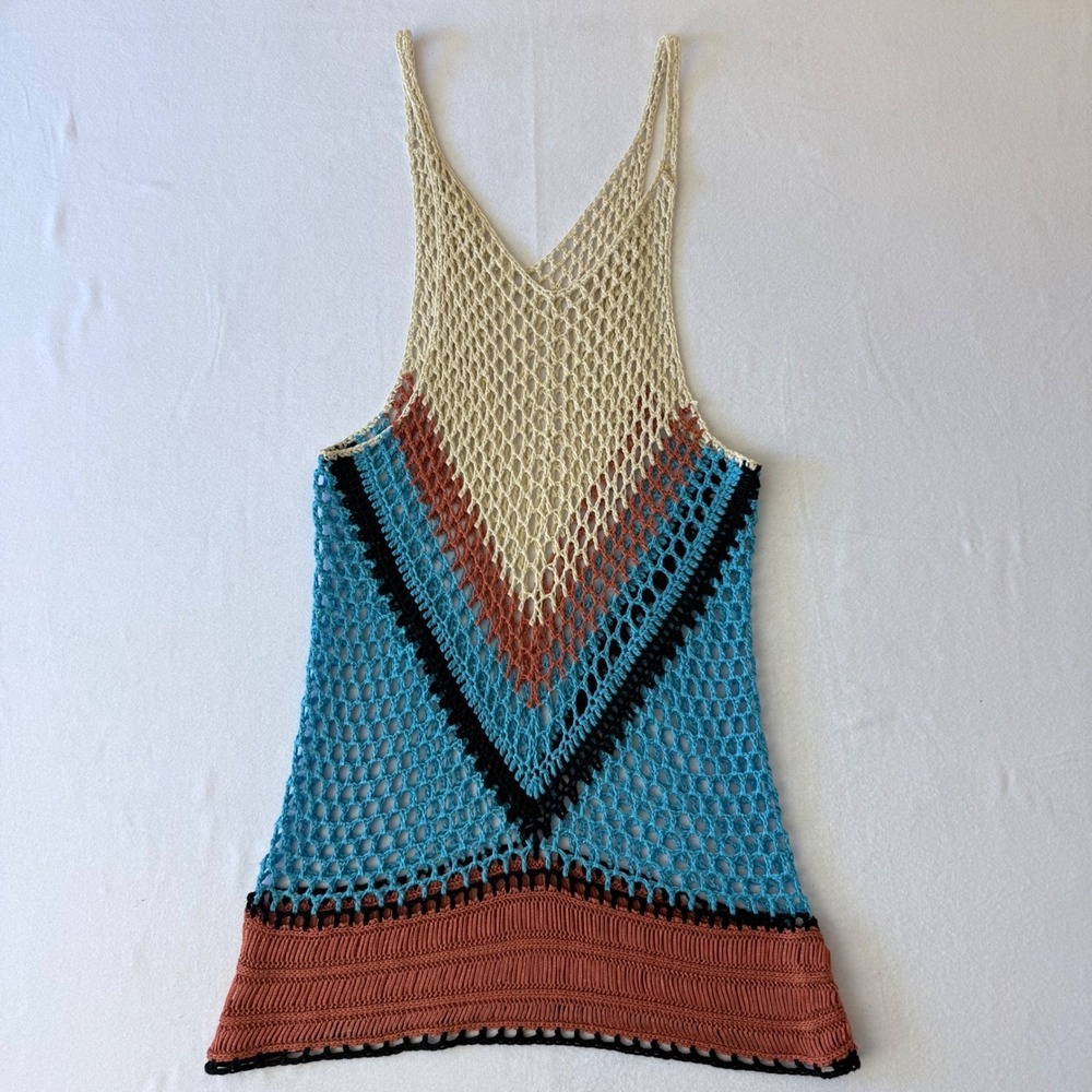 Boho Crochet Knit Tank Top Chevron‎ Colorblock Mesh Fishnet Festival Sleeveless